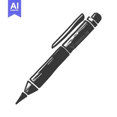 Aset desain premium: A simple illustrated drawing of a black ballpoint pen