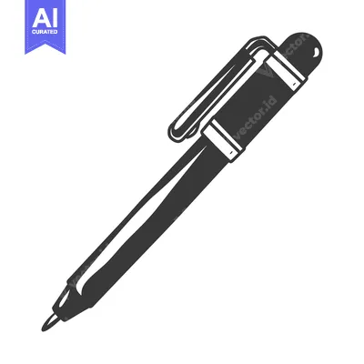 Aset premium populer: A single black and white illustration of a ballpoint pen