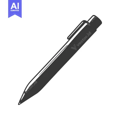 Aset desain premium: An isolated black ballpoint pen laying at a slight diagonal angle
