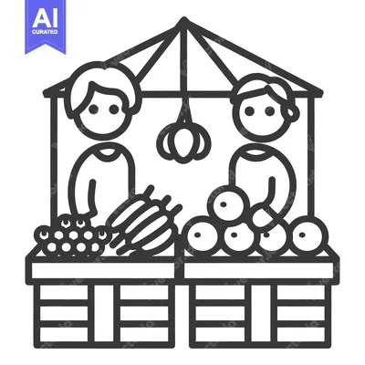 Aset desain premium: Two market vendors are selling fresh produce from their open stalls