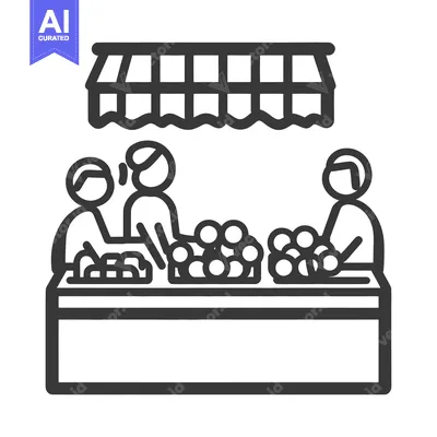 Aset premium populer: People are buying goods from a market stall under an awning