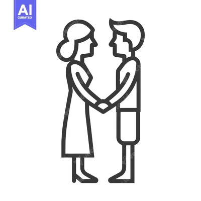 Premium design asset: Two people holding hands facing each other in profile