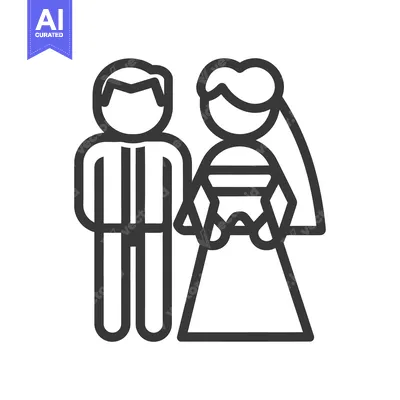 Premium design asset: A wedding couple stands together drawn with simple linear elements