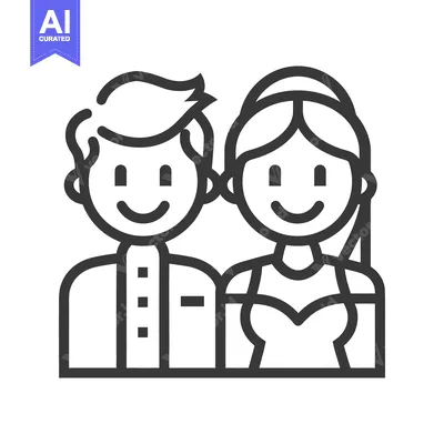 Aset premium populer: An illustrated black and white image of a smiling couple