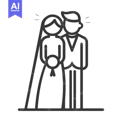 Premium design asset: A Line Drawing Depicting a Newly Married Couple Together