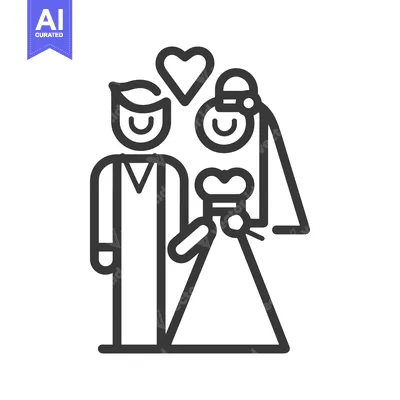 Aset premium populer: A black and white simple illustration of a wedding couple with love