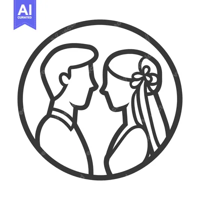Aset premium populer: The silhouetted bride and groom appear in a circular frame