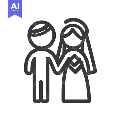 Premium design asset: Two stick figures holding hands representing a wedding couple