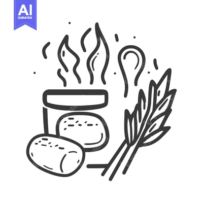Aset desain premium: Simple black and white illustration of food ingredients and cooking