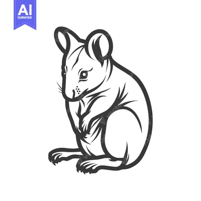 A black and white illustration of a small seated rodent