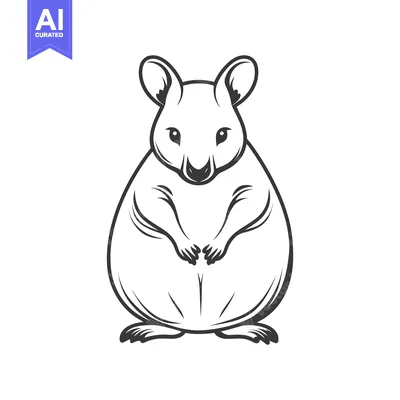 Aset premium populer: A black and white illustration depicts an adorable quokka creature