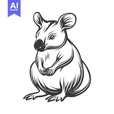 Aset premium populer: A stylized black and white illustration of a rodent animal