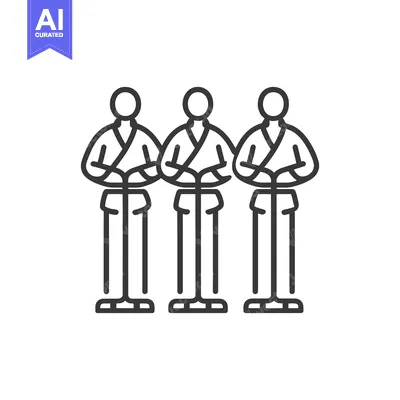 Three figures in robes standing in a line with clasped hands