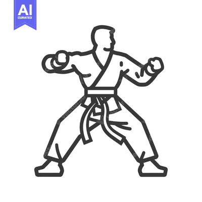 Aset premium populer: An outlined person in martial arts uniform takes a fighting stance
