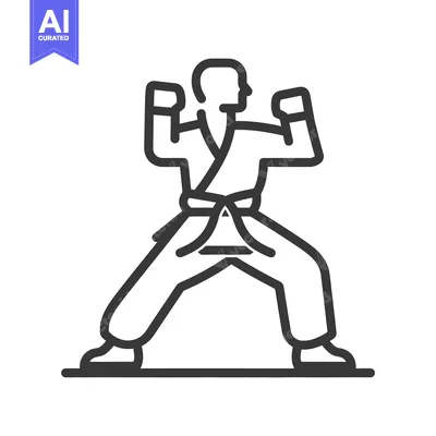 Aset desain premium: A single black line drawing showing a person in fighting stance