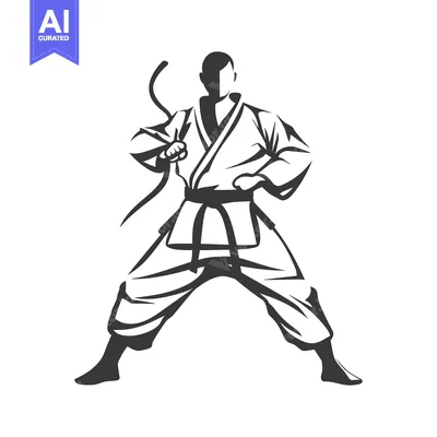 Aset desain premium: A monochrome silhouette of a martial artist in fighting stance