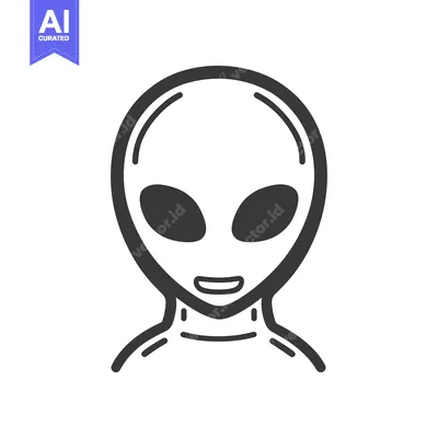 Premium design asset: A simple black and white illustration of an alien creature
