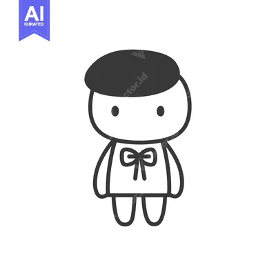 Aset desain premium: Simple cartoon character illustration with a hat and a decorative bow