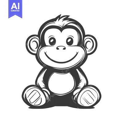 Aset premium populer: Smiling cartoon monkey sitting with its hands and feet out