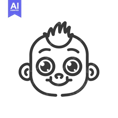Aset desain premium: A stylized cartoon illustration of a smiling infant baby face