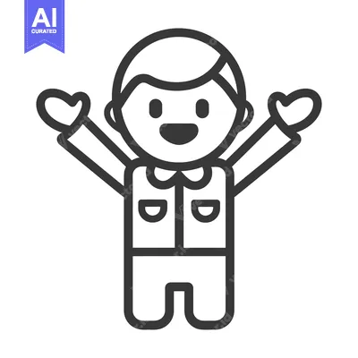 Aset desain premium: An illustrated person with raised arms appears happy and cheerful