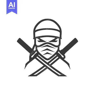 Premium design asset: Masked Ninja Warrior with Crossed Swords