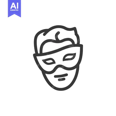 Aset premium populer: Minimalist Superhero Icon: Masked Face with Bold Outline on White