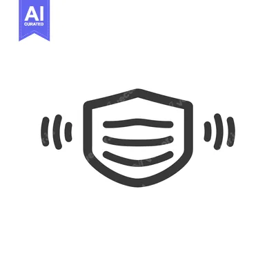 Aset premium populer: Stylized Face Mask Icon with Shield Shape and Sound Waves, Dark Gray o
