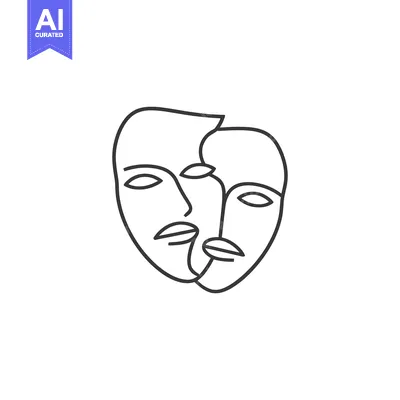 Aset desain premium: Minimalist Line Art: Intertwined Faces in Abstract Portrait