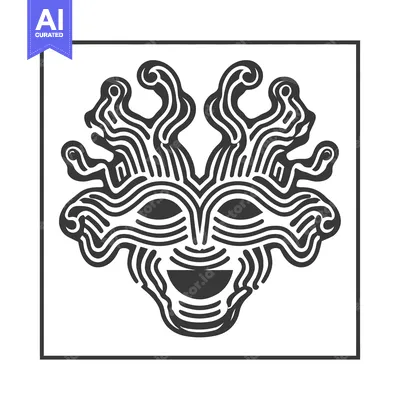 Aset premium populer: Abstract Mask Illustration: Symmetrical, Stylized Face with Intricate
