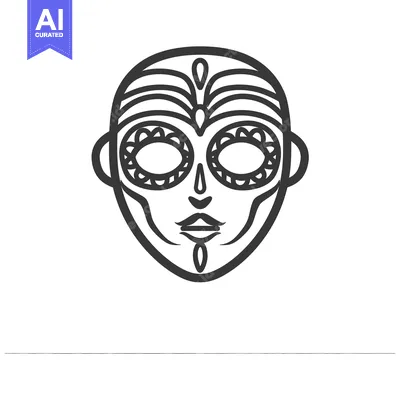 Aset premium populer: A simple lined tribal mask featuring symmetrical patterns and details