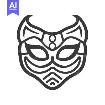 Aset premium populer: A stylized black and white illustration of a cat mask