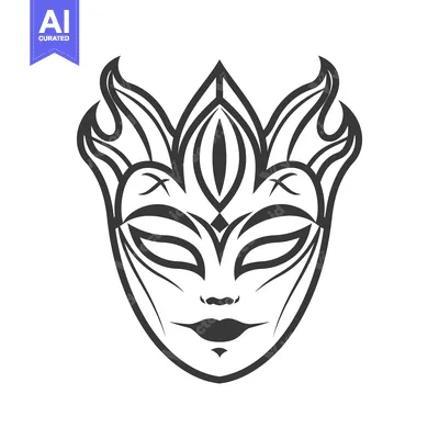 Aset desain premium: A stylized symmetrical illustration presents a decorative mask design