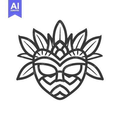 Aset premium populer: A decorative stylized mask with ornamental leaves in a simple design