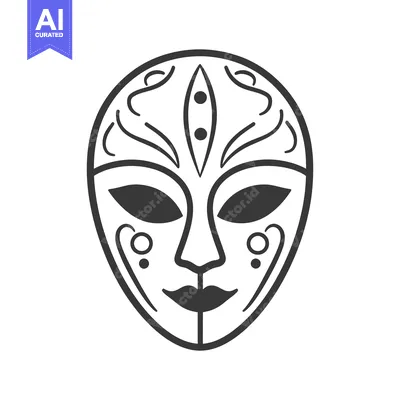 Premium design asset: An ornate symmetrical face mask with decorative designs in black