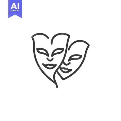 Aset desain premium: Minimalist Theater Masks: Tragedy and Comedy Line Art Icon