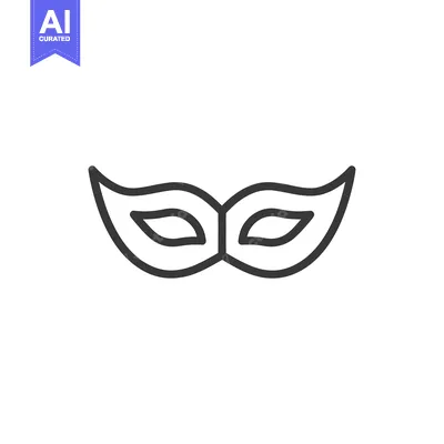 Aset desain premium: Elegant Black Line Art: Classic Carnival Mask Icon on White