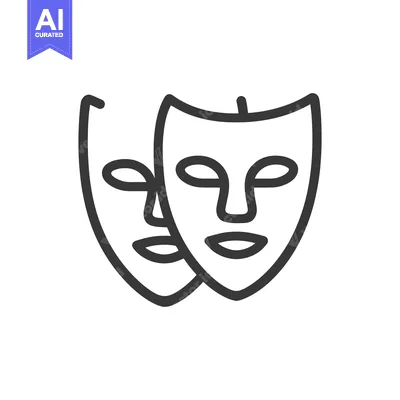 Aset desain premium: Minimalist Theater Masks Icon: Comedy and Tragedy Symbol in Black Outl