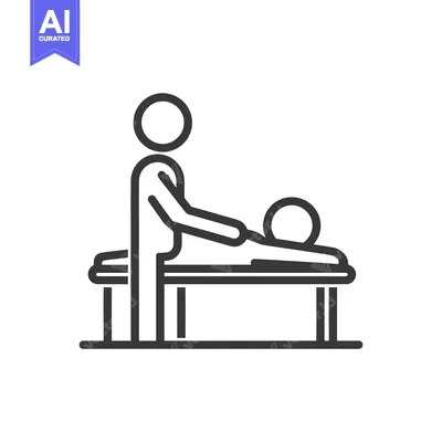 Aset desain premium: Minimalist Massage Therapy Icon: Therapist and Client on Table