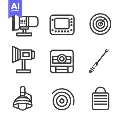 Premium design asset: Nine Simple Outlined Icons Depicting Technology and Equipment