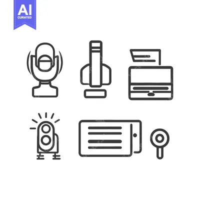 Aset desain premium: Black and white icons of modern technological and communication items