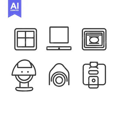 Aset premium populer: Six simple outlined technological and electronic device icons arranged