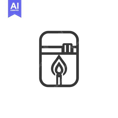 Aset desain premium: Minimalist Line Art: Lighter with Flame Icon on White Background