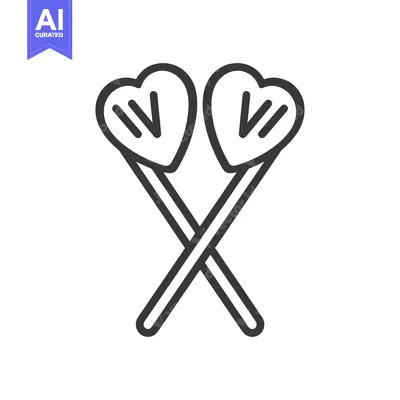 Two heart shaped lollipops crossed over each other in simple outline