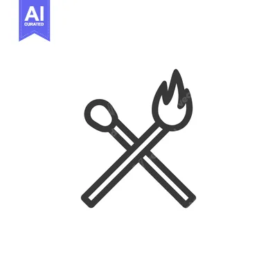 Aset premium populer: Crossed Matches Icon: One Lit, Minimalist Line Art Design