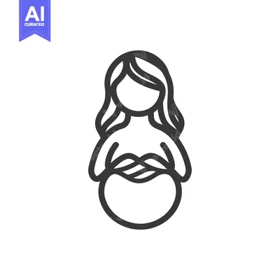 Premium design asset: A line drawing illustration depicting a pregnant woman holding her bel
