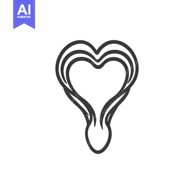 Premium design asset: A stylized black outline heart shape graphic on white background