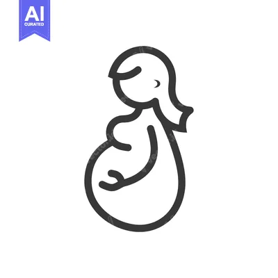 Aset desain premium: A simple outlined illustration of a pregnant woman gracefully standing