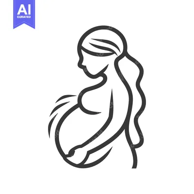 Aset premium populer: The illustrated line drawing presents a pregnant woman in profile view