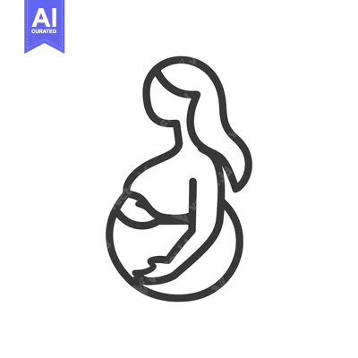 Premium design asset: Simple outline image depicts pregnant female figure with long hair